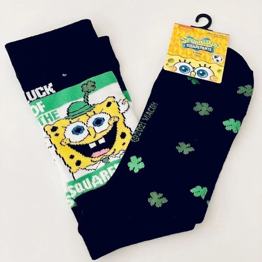 NWT Gorgeous 6.5-12 SpongeBob Squarepants Black,Green, Yellow White LUCK SOCKS